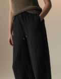 Pure Cotton Textured Wide Leg Trousers