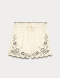 Pure Cotton Embroidered High Waisted Shorts