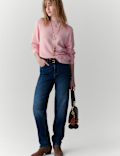Girlfriend Mid Rise Turn Up Jeans with Lyocell