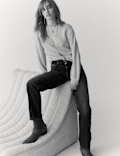 Girlfriend Mid Rise Turn Up Jeans with Lyocell