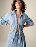 Pure Cotton Denim Striped Wide Leg
