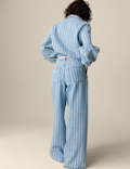 Pure Cotton Denim Striped Wide Leg