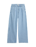 Pure Cotton Denim Striped Wide Leg