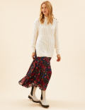 Floral Metallic Maxi A-Line Skirt