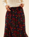 Floral Metallic Maxi A-Line Skirt