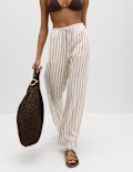Linen Rich Drawstring Wide Leg Trousers