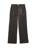 Leather Look Patch Pocket Wide Leg Trousers