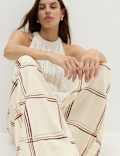 Linen Rich Checked Wide Leg Trousers
