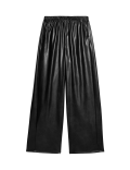 Leather Look Wide Leg Trousers