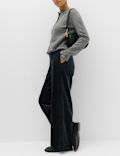 Cord Pintuck Wide Leg Trousers