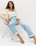 High Waisted Barrel Turn Up Jeans