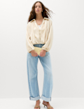 High Waisted Barrel Turn Up Jeans