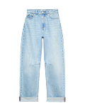 High Waisted Barrel Turn Up Jeans