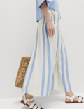 Linen Rich Shirred Tie Detail Maxi Skirt