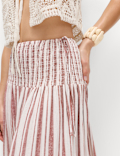 Linen Rich Shirred Tie Detail Maxi Skirt