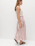 Linen Rich Shirred Tie Detail Maxi Skirt