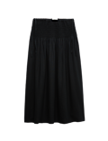Linen Rich Shirred Tie Detail Maxi Skirt