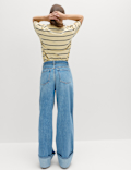 Pure Cotton Belted Wide Leg Turn Up Jeans