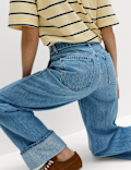 Pure Cotton Belted Wide Leg Turn Up Jeans