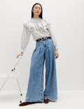 High Waisted Pleated Palazzo Jeans