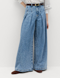 High Waisted Pleated Palazzo Jeans