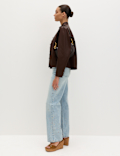Relaxed High Waisted Gem Embellished Straight Leg Jeans