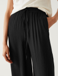 Textured Wide Leg Ankle Grazer Trousers