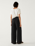 Textured Wide Leg Ankle Grazer Trousers