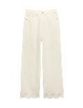 High Waisted Broderie Wide Leg Cropped Jeans