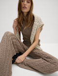 Textured Elasticated Waist Wide Leg Trousers