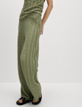Textured Elasticated Waist Wide Leg Trousers