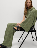 Textured Elasticated Waist Wide Leg Trousers