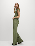 Textured Elasticated Waist Wide Leg Trousers