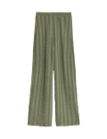 Textured Elasticated Waist Wide Leg Trousers