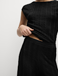 Textured Elasticated Waist Wide Leg Trousers