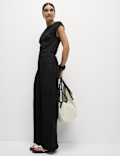 Textured Elasticated Waist Wide Leg Trousers