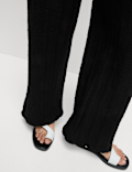 Textured Elasticated Waist Wide Leg Trousers