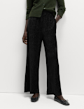 Velvet Crinkle Wide Leg Trousers