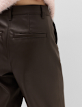 Faux Leather Pintuck Barrel Leg Trousers