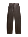 Faux Leather Pintuck Barrel Leg Trousers