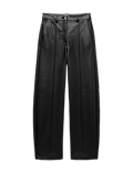 Faux Leather Pintuck Barrel Leg Trousers