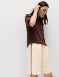 Side Stripe Longline Shorts with Linen