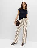Pure Cotton Poplin Pull On Straight Leg Trousers
