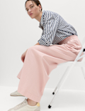 Pure Cotton Poplin Pull On Super Wide Leg Trousers