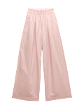 Pure Cotton Poplin Pull On Super Wide Leg Trousers