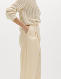 Cotton Rich Wrap Tie Wide Leg Trousers