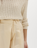 Cotton Rich Wrap Tie Wide Leg Trousers