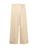 Cotton Rich Wrap Tie Wide Leg Trousers