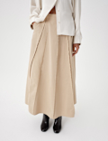 Pure Cotton Frayed Midi Panelled Circle Skirt