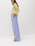 Pure Cotton Striped Drawstring Wide Leg Trousers